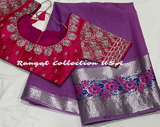 Floral Tissue Organza Saree with Embroidery Blouse