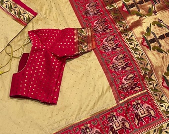 Pure Silk Patan Patola Saree: Peacock Paithani Border, Stitched Blouse