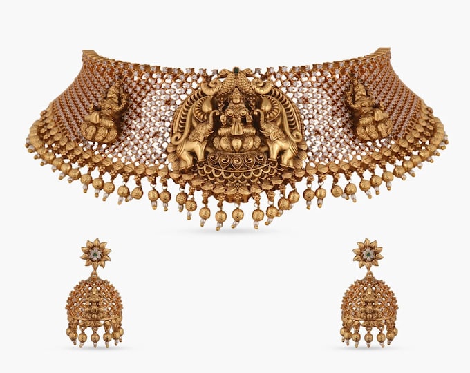 Ishwari Antique Choker Set With Jumka Earrings