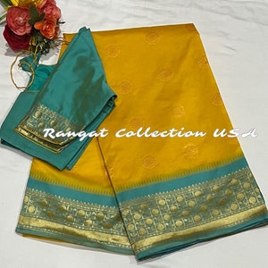Yellow Silk Saree with Ready To Wear Blouse (Fits 34-42)