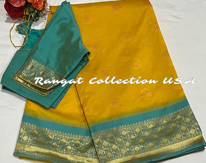 Beautiful Yellow Silk Saree With Blouse