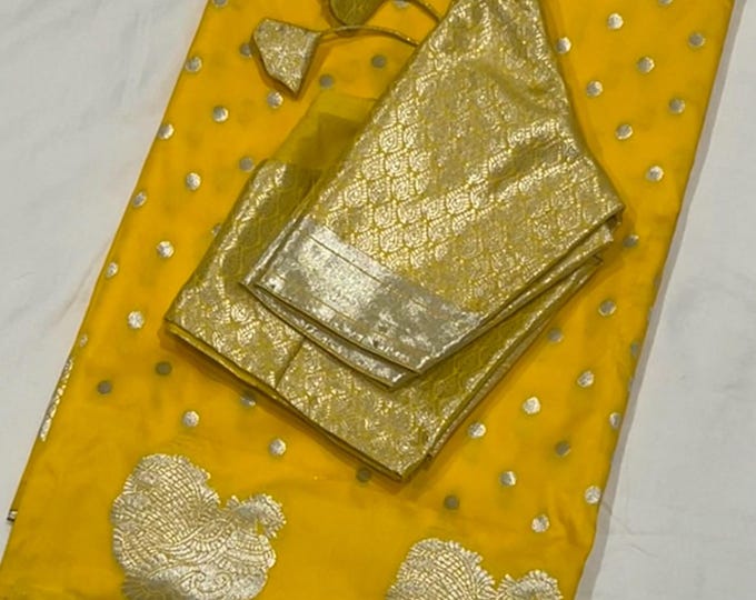 Elegant Soft Silk Saree with Silver Zari Work & Adjustable Blouse (34-44) | Ships from Texas, USA