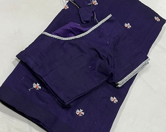 Pure Soft Cotton Embroidery Handloom Saree (With Stitched Blouse)