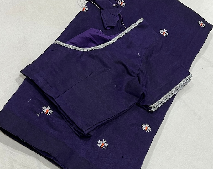 Pure Soft Cotton Embroidery Handloom Saree With Stitched Blouse