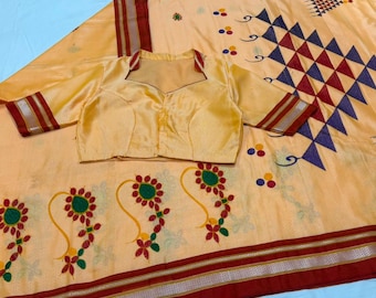 Khun Embroidery Saree with Blouse: Festive Indian Dress (Sizes 32-42)