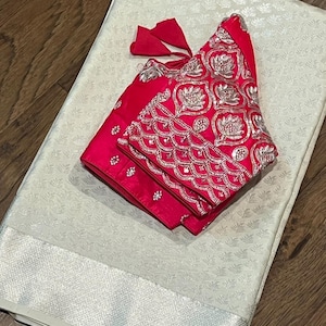 Silver Kanchi Silk Saree with Blouse (Size 34-42)
