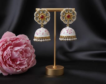 Jumka pearl drop meenankari earrings