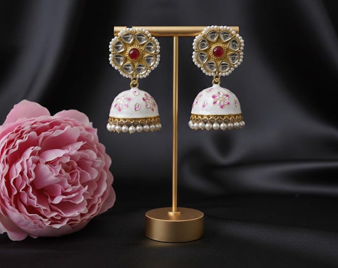 Jumka pearl drop meenankari earrings