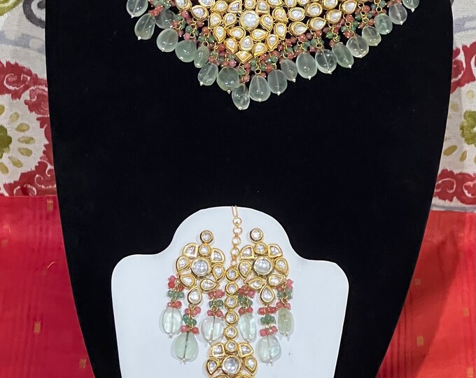 Beautiful pure  kundan grand looking necklace  with earrings and tikka
