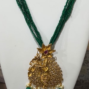 Gorgeous Lord Sri Krishna detachable pendant with green beaded mala.