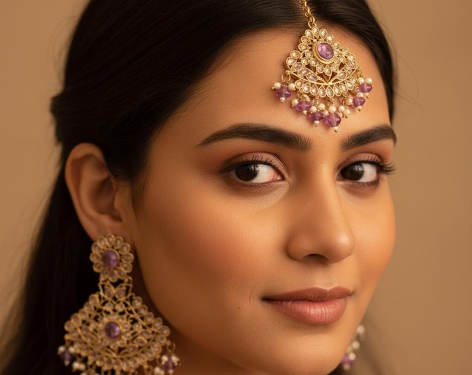 Beads Kundan Tikka Earring Set