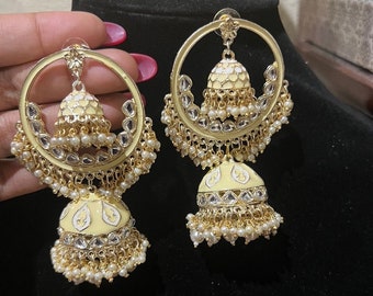 Jumka pearl drop meenankari earrings
