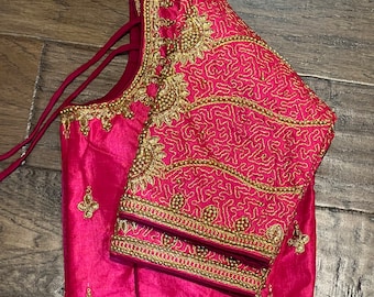 Silk Embroidery Blouse: Pink & Gold, Size 34-42