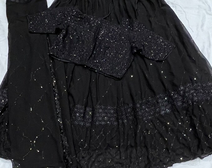 Lehegna Set - Sequence Embroidery Georgette Lehegna With Croptop And Duppatta