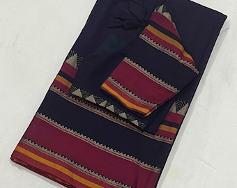 Handloom Cotton Saree with Blouse | Fits Size 34–42 | Elegant Traditional Wear