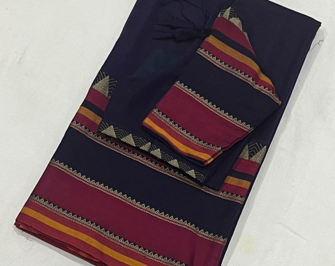 Handloom Cotton Saree with Blouse | Fits Size 34–42 | Elegant Traditional Wear