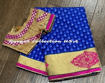 Blue And Pink Fancy Party Wear Saree with Blouse