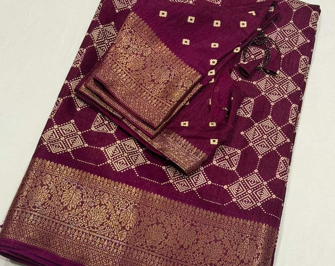 Soft Cotton Silk Saree with Thread Embroidery and Stitched Blouse (Sizes 34-42)