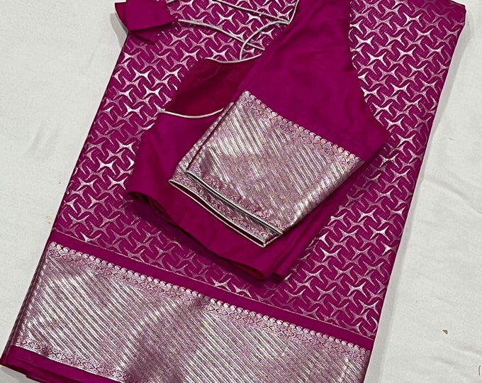 Beautiful combination  Soft Silk Saree with Blouse 34-42 size
