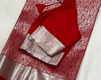 Soft Silk Handloom Saree with Blouse Size 34-44 inches