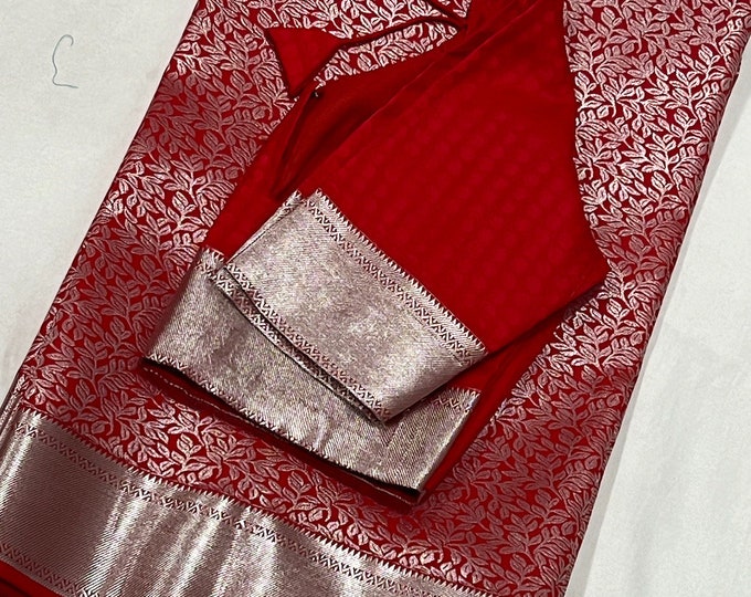 Soft Silk Handloom Saree with Blouse Size 34-44 inches