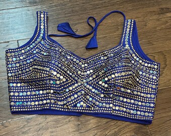 Sequence Readymade silk thread embroidery sleeveless cocktail party Blouse fits 34-40 size