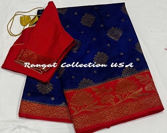 Benarus Georgette Silk Saree with Blouse 34-42 adjustable