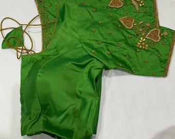 Exquisite Front-Open Padded Hand Work  Pure Silk  Embroidered Saree Blouse size 34-44 inches extendable