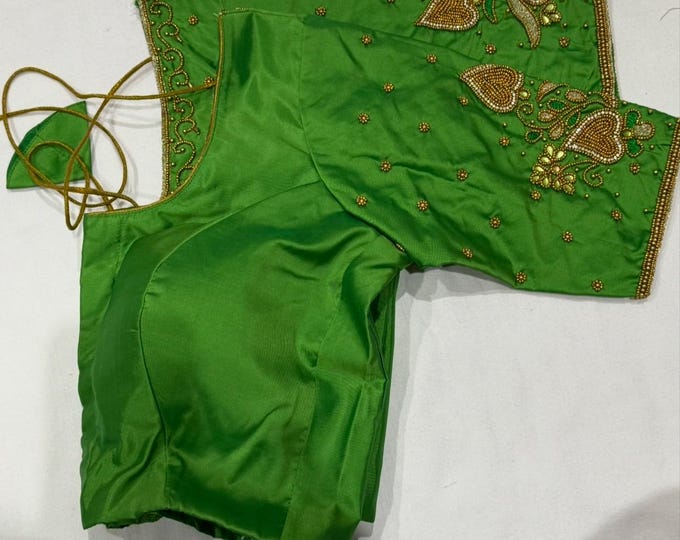 Exquisite Front-Open Padded Hand Work  Pure Silk  Embroidered Saree Blouse size 34-44 inches extendable