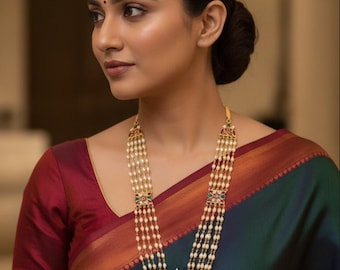 Jadau Long Mala: Rice Beads Chandra Haram