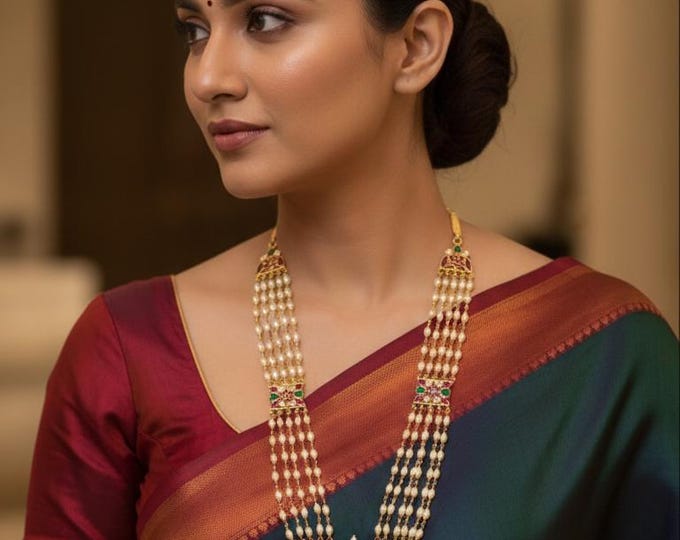 Jadau Long Mala: Rice Beads Chandra Haram