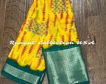 Cotton Silk Saree with Brown Border & Unstitched Blouse