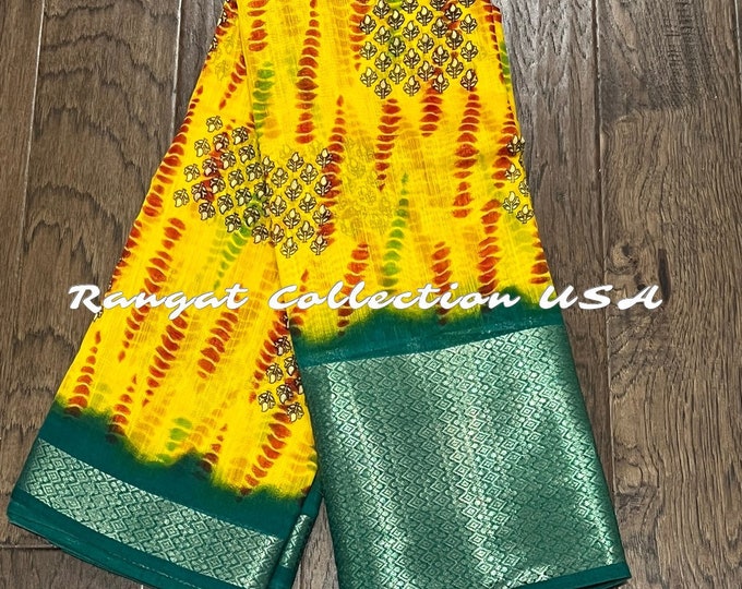 Cotton Silk Saree with Brown Border & Unstitched Blouse