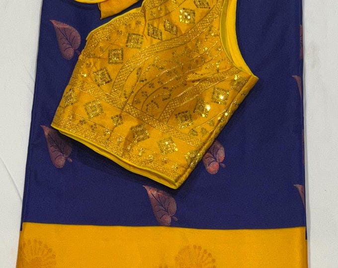 Elegant  Soft Silk Saree with Readymade Embroidered Blouse 34-42 size.