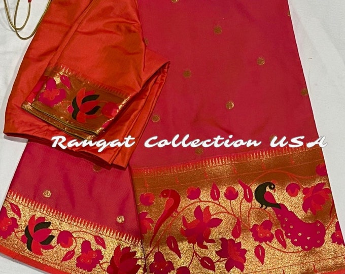 Handloom Paithani Silk Saree with  contrast blouse fits 34-42 size