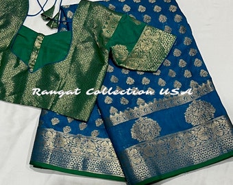 Soft Benarus Silk Saree with Blouse Size 34-44 inches
