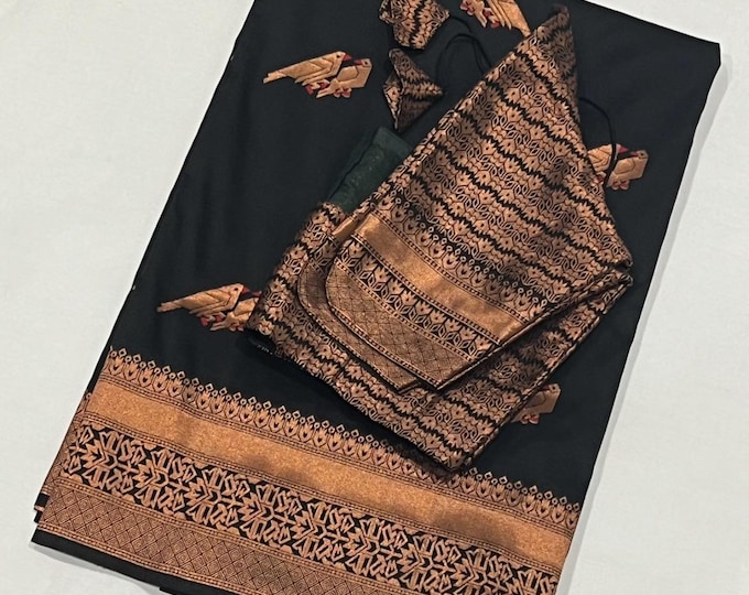 Exquisite Harmony: Paithani Silk Saree with Adjustable Stitched Blouse (Fits Up to Size 42) - Ready to Ship from Texas, USA!