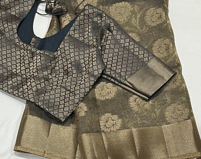 Gorgeous Floral weaving silk Saree with Blouse 34-42 size.