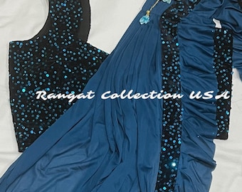 Lycra Ruffle Saree with Sequence Embroidery Border & Blouse