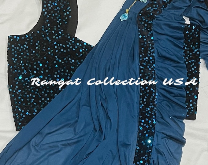 Beautiful Combination  Lycra Sequence Embroidery border ruffled Saree with Sequence Blouse
