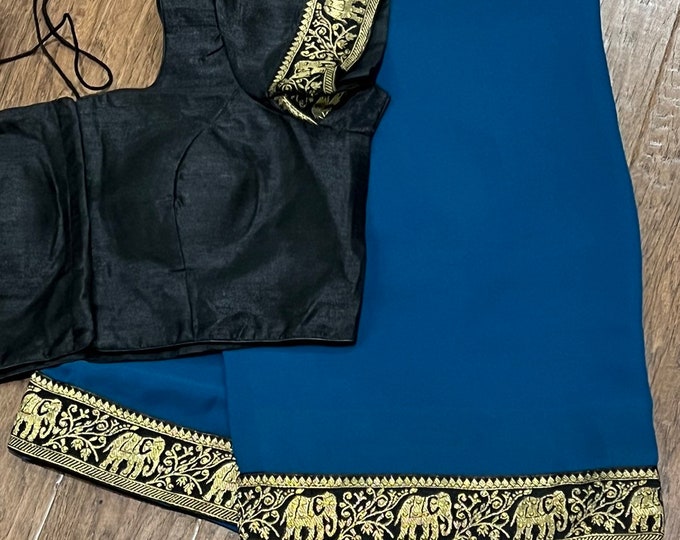 Beautiful Combination Dark Blue Plain Georgette saree with blouse