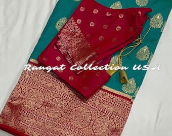 Pure Silk Benarus Kanchivaram Style Border Saree with stitched blouse - Silkmark Certified