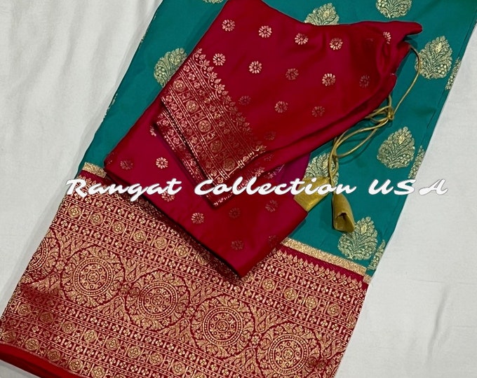 Pure Silk Benarus Kanchivaram Style Border Saree with stitched blouse - Silkmark Certified