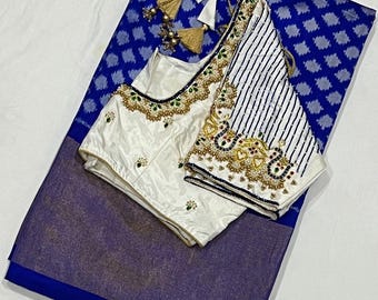 Handloom Ikkath Pure Silk Saree with Handwork Blouse - Size 38-42