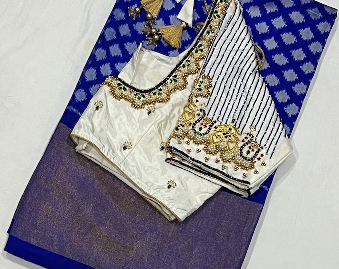 Handloom Ikkath Pure Silk Saree/Silk Mark Certified  - Handwork Blouse Size 38 Extends to 42 inches. Ready to ship from Texas, USA!