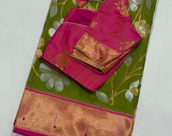 Exquisite Paithani Muniya Border Saree with Adjustable Blouse (34-44)