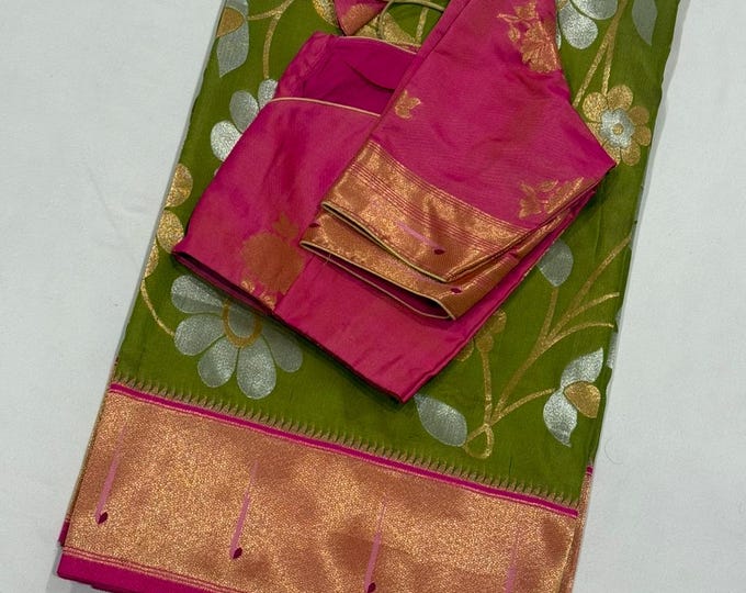 Exquisite Paithani Muniya Border Saree with Adjustable Blouse (34-44)