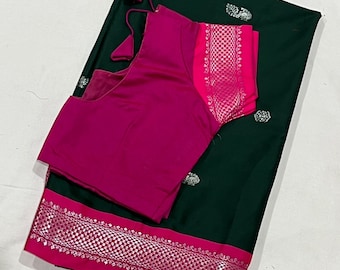 Soft Elegance: Semi Silk Saree with Silk Blouse (Fits 34–42)