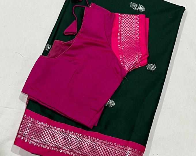 soft Semi Silk Saree with blouse 34-44 size