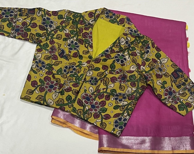 Pure Organic Linen Saree with Kalamkari Blouse